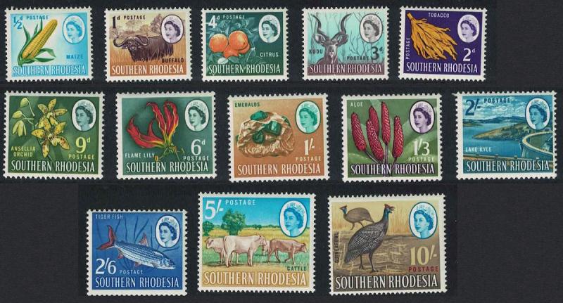 S. Rhodesia Guineafowl Bird Fish Antelope Crops Orchids Definitives 13v