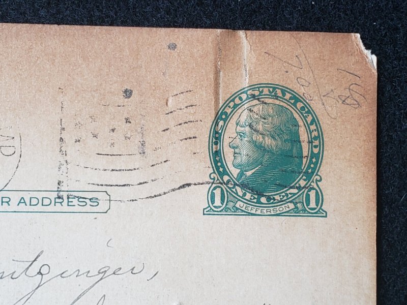 UX27. Jefferson, 1 cent, US Postal Cards.  Cancelled.VF cond.