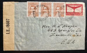 1943 Buenos Aires Argentina Airmail Censored Cover To Zanesville OH USA
