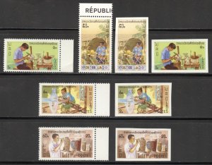 Laos Scott 283-86,283var-86var MNHOG - 1977 Laotian Crafts Perf and Imperf Sets