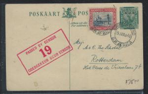 SOUTH WEST AFRICA (P1910B) 1/2 DEER PSC UPRATED 1D CENSORED TO HOLLAND WITH MSG