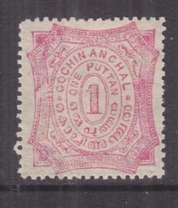 COCHIN, INDIA, 1898 thin paper, 1p. Pink, watermark inverted, lhm.