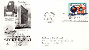 United Nations 1968 FDC Sc 182 Secretariat Artcraft Cachet UN New York