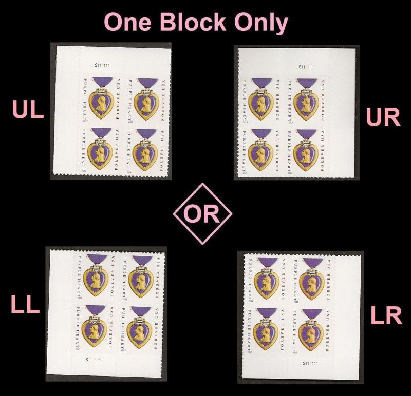 US 5035 Purple Heart Medal F plate block S111111 (2014 date) MNH 2015