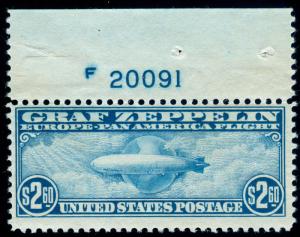 MOMEN: US STAMPS #C15 MINT OGNH GRAF ZEPPELIN PLATE SINGLE