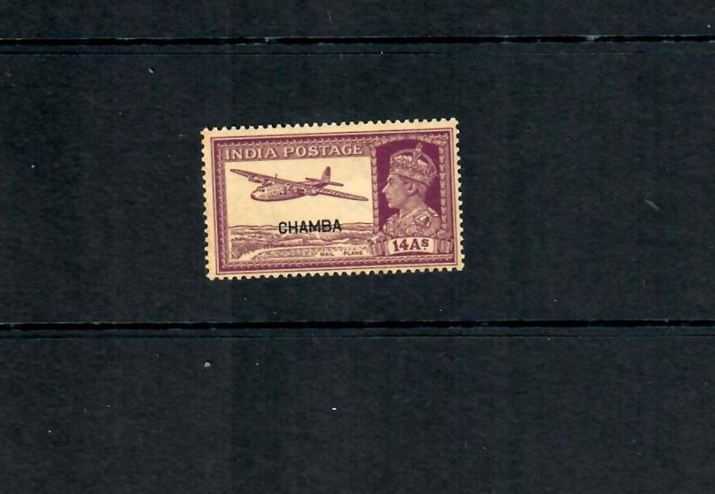 INde Chamba 1948  S.C. # 107 Mail Plane O/P Mint Hinge remnant  Gum Tone