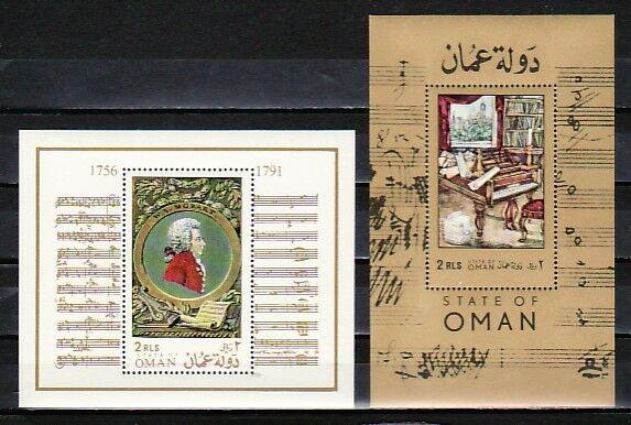 Oman State, 1972 issue. Composers Mozart & Beethoven s/sheets.