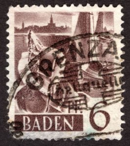 1948, Baden 6Pf, Used, thin, Sc 5N15