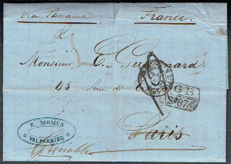 CHILE 1864 Entire Letter in French to Paris - 44207