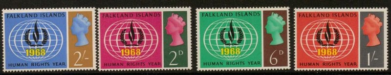 FALKLAND ISLANDS SG228/31 1968 HUMAN RIGHTS MNH