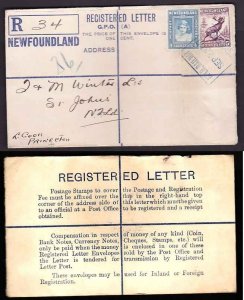 Newfoundland cover reg'd envelope-#11293-5c Caribou+4c Princess Elizabet...