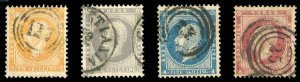 Norway #2-5 Cat$365, 1856-67 King Oscar, 2s-8s, used, 8s with slight toning