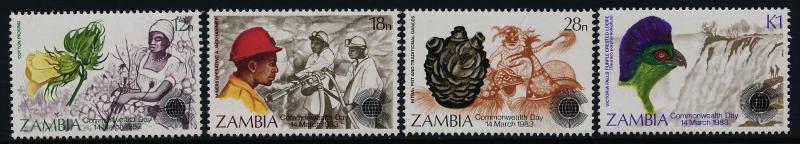 Zambia 276-9 MNH Commonwealth Day, Cotton, Mining, Dance, Bird