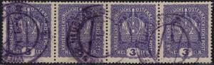 Austria - 1916 - Scott #145 - used strip of 4