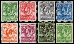 Falkland Islands Scott 54-60, 62 (1929-31) Mint H VF, CV $202.40 M