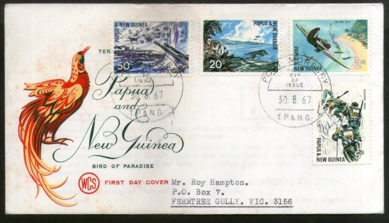 Papua New Guinea 1967 Battle in The Pacific Sea Beaches Bird 4v FDC # 13127