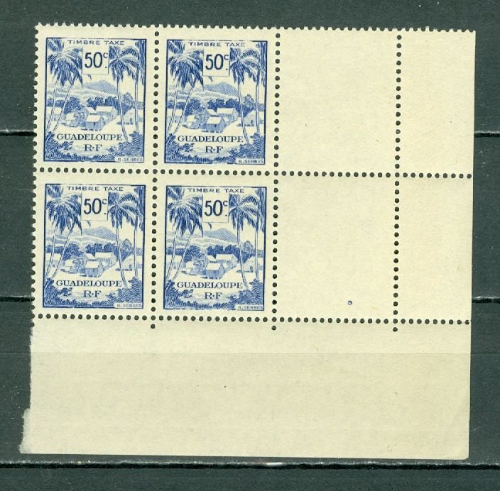 GUADELOUPE 1947 DUES #J40 WIDE MARGIN CORNER BLK MNH