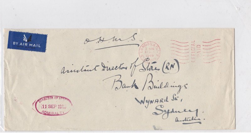 O.H.M.S 1943 Sidney Australia Stamps Cover  Ref: R7969 