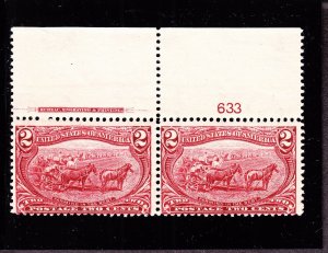 US 286 2c Trans-Mississippi Mint Top Plate #633 Pair Fine OG NH SCV $160