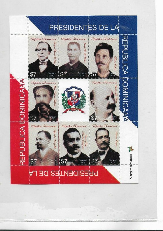 DOMINICAN REP. YEAR 2009 PRESIDENTS POLITICIAN MINIATURE SHEET MNH 8 VAL