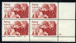 Scott #2011 - 20¢ Aging Together - Plate Block - MNH