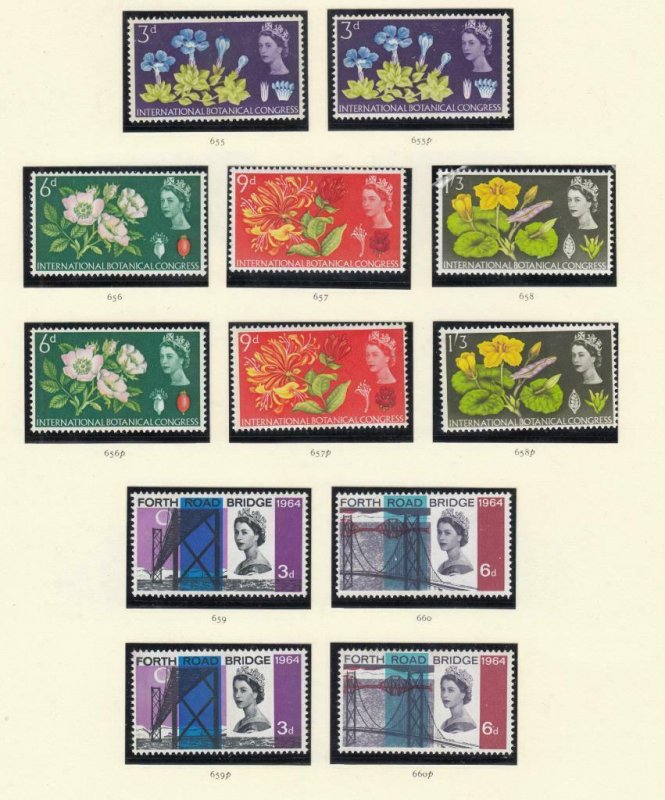 GB COMPLETE VF-MNH PHOSPHOR ISSUES TO BATTLE OF BRITAIN (LH) RED X ETC CV $258+