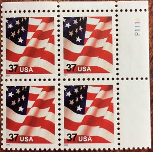 US #3629f MNH UR Plate Block of 4 Flag “Long May It Wave” SCV $25.00 L42