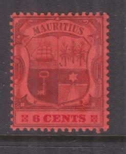 MAURITIUS, 1904 Arms., Mult Crown CA, Chalky paper, 6c. Purple & Carmine on Red