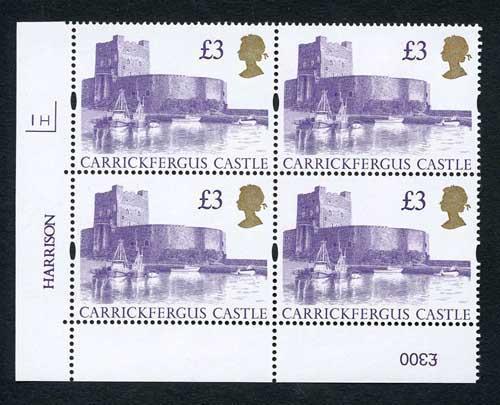 SG1613a 1992 Three Pound Castle Plate 1H White Translucent Paper/Gum