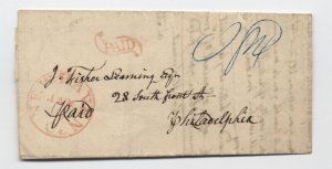 1844 New Haven CT red CDS stampless paid in ribbon to Philadelphia [6203.164] 