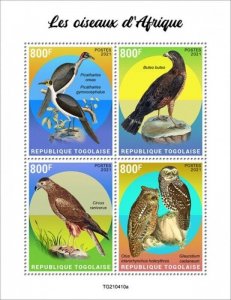 Togo - 2021 African Birds, Common Buzzard, Owl - 4 Stamp Sheet - TG210410a