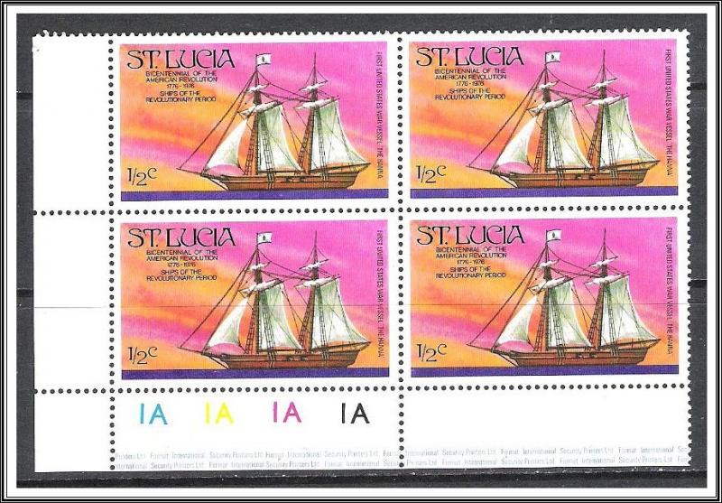 St Lucia #379 Ships Corner Block MNH