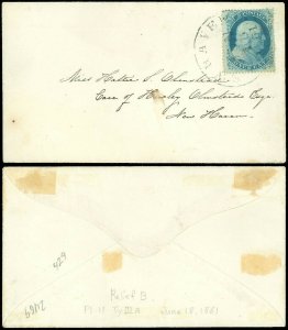 JUN 18 1861 NEW HAVEN CT Cds, Id'd as Plate 11, TYPE IIIa, SCOTT #22, SCV $525!