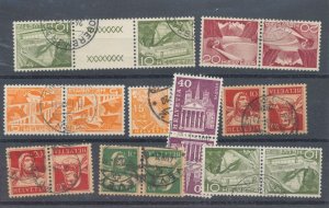 Switzerland Tete Beche Used Pairs x 9 CP2420