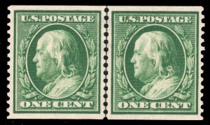 MOMEN: US STAMPS # 387 LINE PAIR MINT OG NH LOT #16390-44