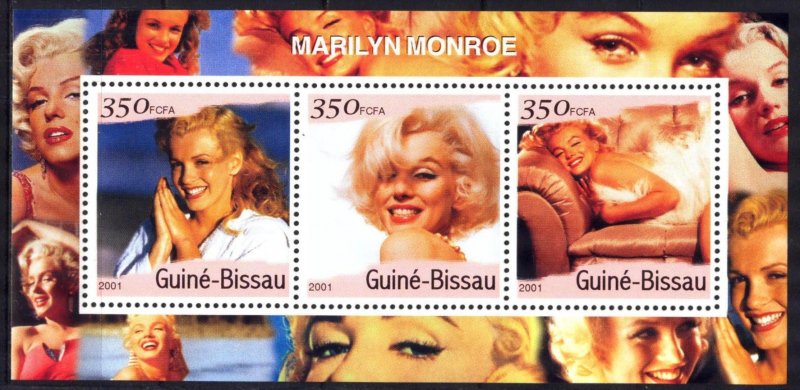 Guinea Bissau 2001 Cinema Marilyn Monroe II sheet of 3 MNH