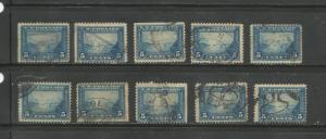 10 x #399 PANAMA-PACIFIC EXPOSITION ISSUE Perf. 12 Postal Used