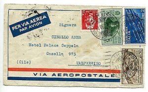 Air Mail Dante Lire 5 on cover by air from Genoa to Valparaiso (Chile)