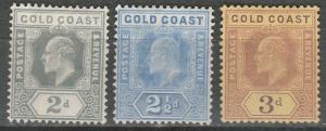 GOLD COAST 1907 KEVII 2D 21/2D AND 3D