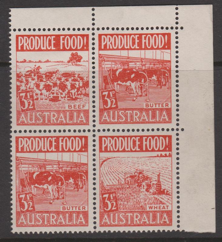 Australia SG258-260 Produce Food 1953 2xMNH 2xMH Corner Block of 4