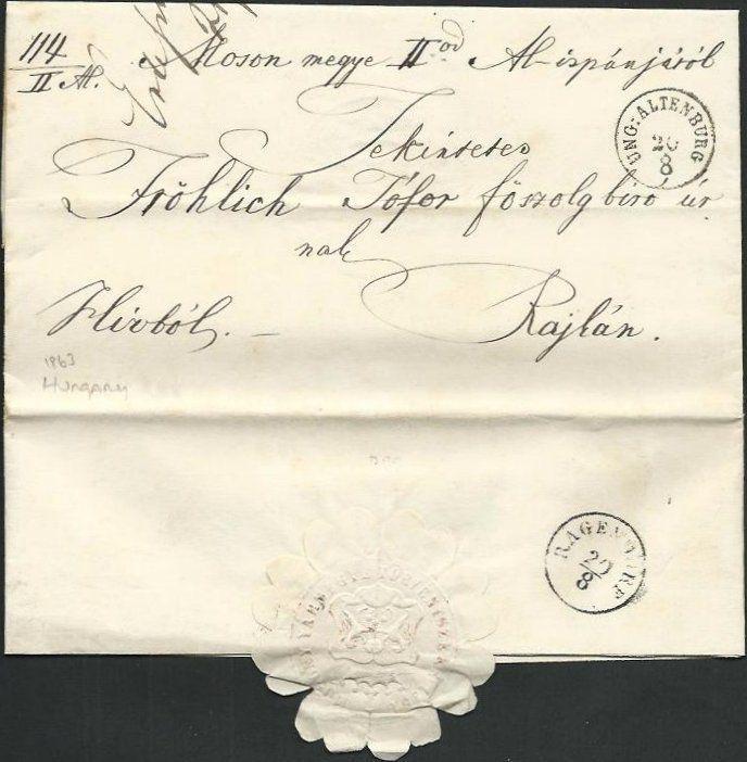 AUSTRIA HUNGARY 1863 folded entire ex ENG. ALTENBURG.......................66443