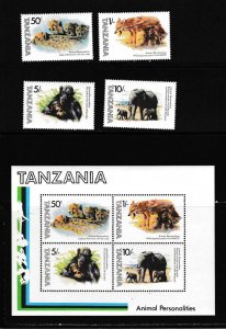 Tanzania # 201-204, 204a, Movie Animals, Mint NH, 1/2 Cat.