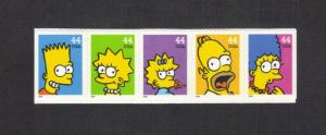 TheStampNut > Scott# 4399-4403 THE SIMPSONS ATTACHED BOOKLET STRIP (5) MNH