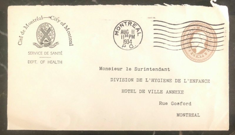 1934 Montreal Canada Official Department Health Cover Domestic Used