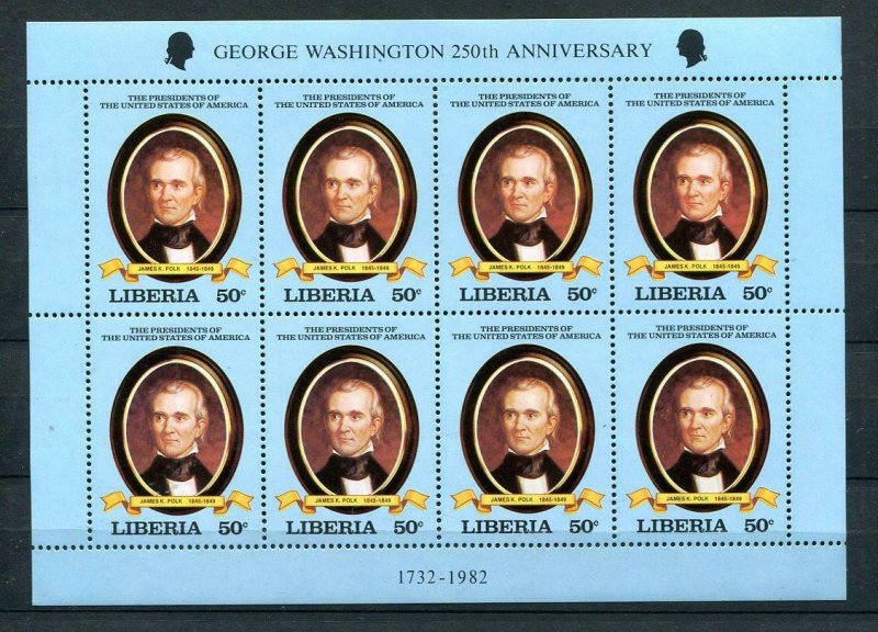 Liberia 1982 Mini-Sheet of 8 (Kleinbogen) US Presidents James K. Polk MNH 9244
