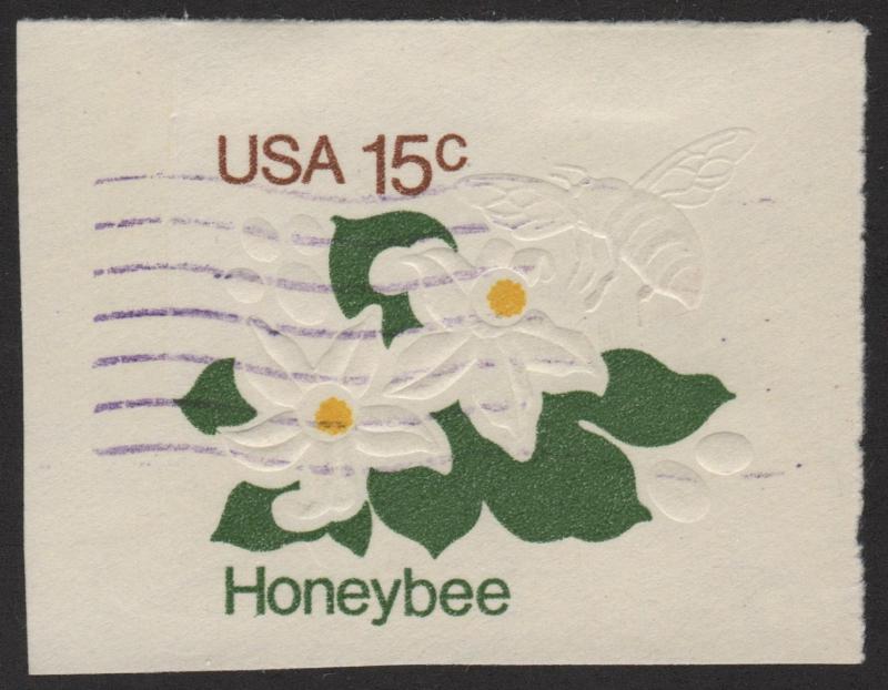 SC#U599 15¢ Honeybee & Orange Blossoms Cut Square (1980) Used