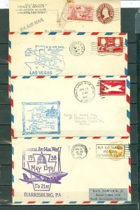 US 1938/47/48/67 LOT of (4)  STATIONERY AIRMAIL COVERS incl (2) 1st FLIGTS