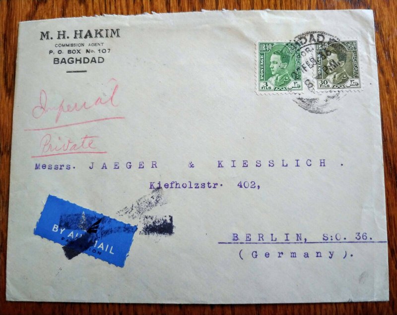 IRAQ GERMANY 1939 “IMPERIAL AIRWAY” LAST FLOWN COVER “BERLIN-BAGHDAD ROTE