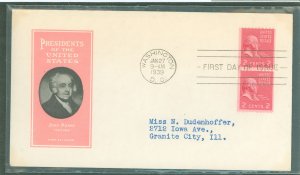 US 850 1939 2c John Adams (part of the presidential/prexy series) coil pair on an addressed first day cover with an Ioor cachet.