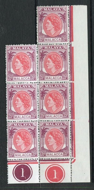 STRAIT SETTLEMENTS; Malacca 1950s early QEII issue 35c. Mint Control Block 